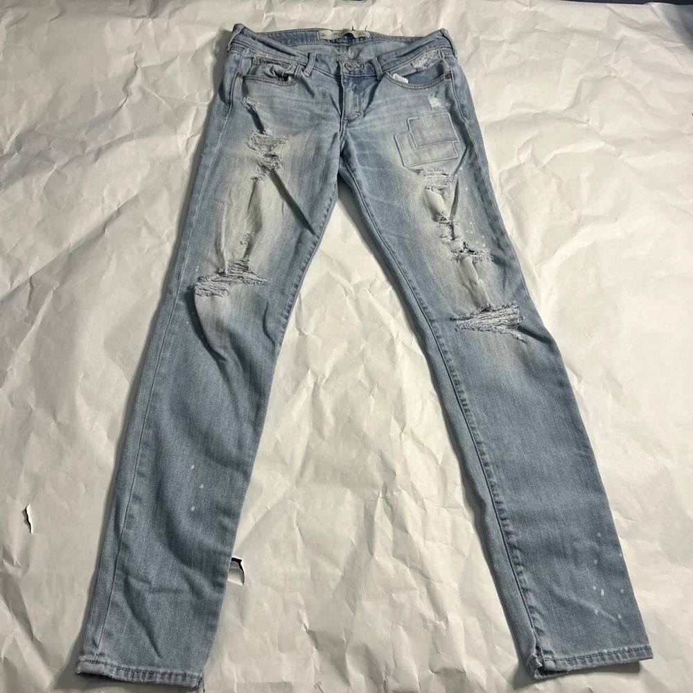 Abercrombie Fitch Womens Light‎ Wash Distressed Paint Skinny Jeans 6/28x30